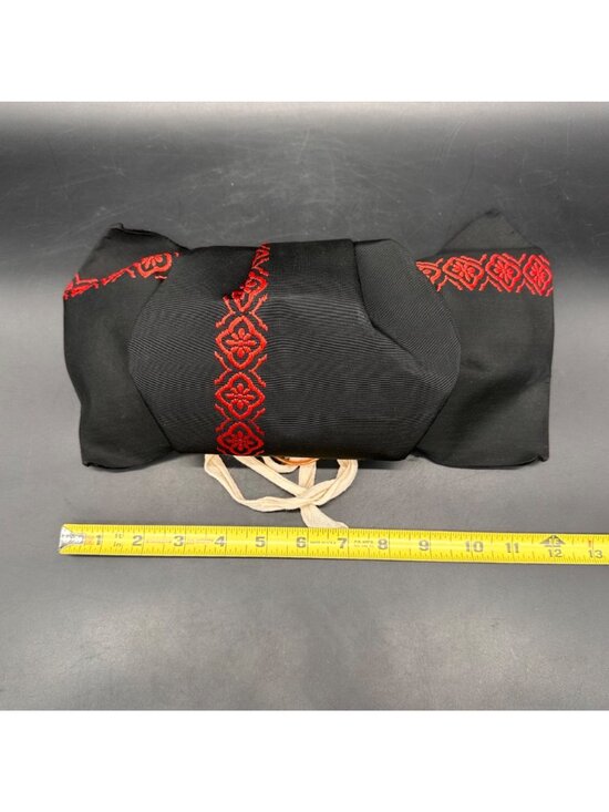 Vintage Japanese Obi Belt Pre Tied Bows Set Red Black Kimono Accessories Retro main image 8
